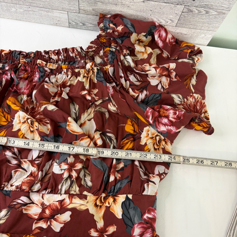 Torrid Maxi Dress Women 4 Burgundy Floral Boho Off Shoulder Ruffle Pocket - Picture 6 of 12